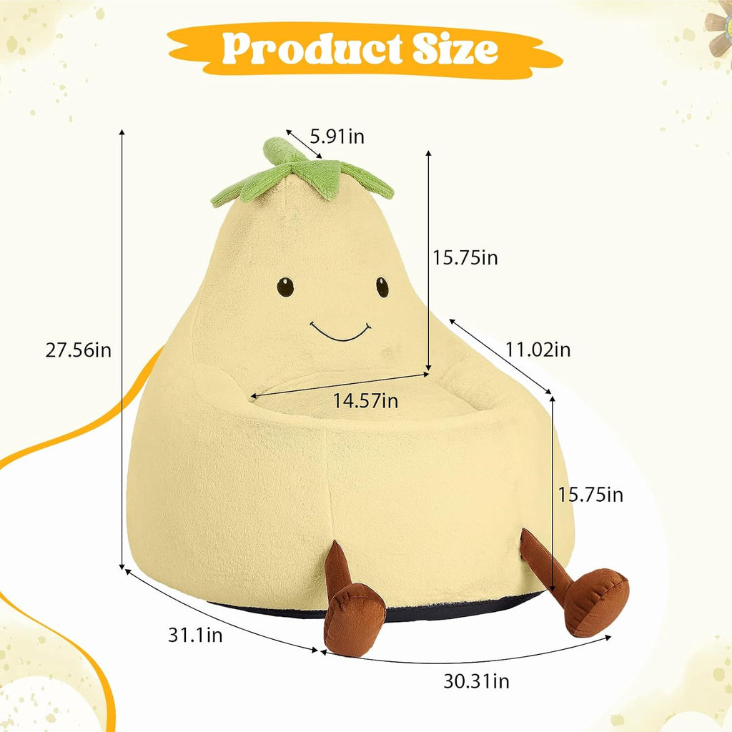 31 Inches Memory Foam Bean Bag Chair - Ultra Soft Faux Rabbit Fur Sofa with Handle & Machine Washable Cover, Comfy Lazy Chair for Kids Teens, Perfect for Reading Gaming in Living Room Bedroom，Yellow