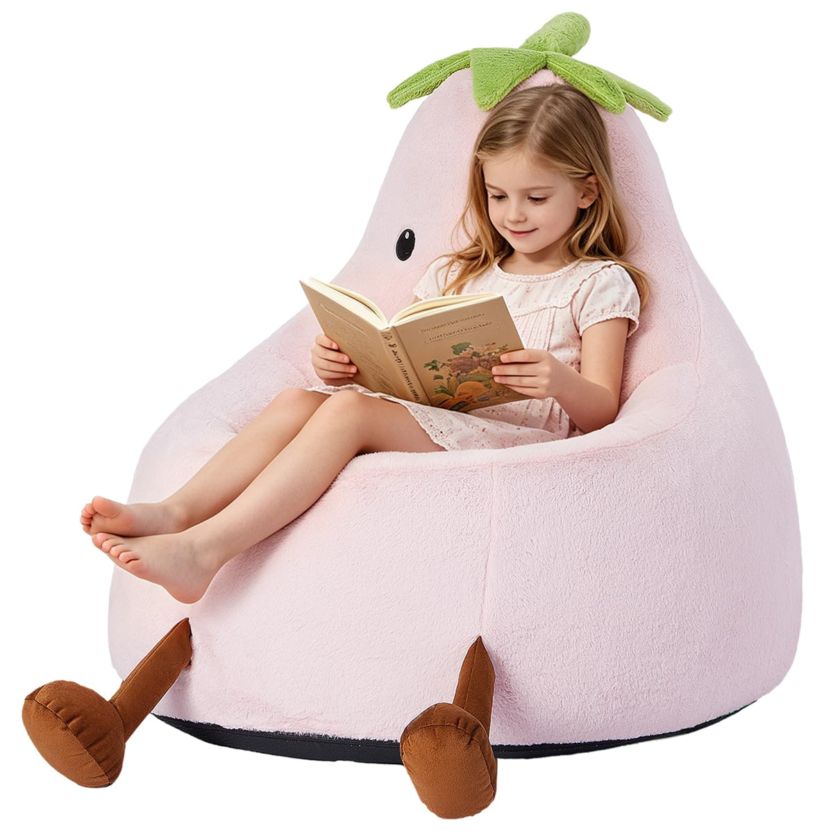 31 Inches Memory Foam Bean Bag Chair - Ultra Soft Faux Rabbit Fur Sofa with Handle & Machine Washable Cover, Comfy Lazy Chair for Kids Teens, Perfect for Reading Gaming in Living Room Bedroom，Yellow