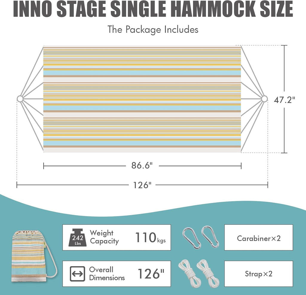 INNO STAGE Brazilian Hammock with Tree Straps, Carry Bag, Yellow & Green