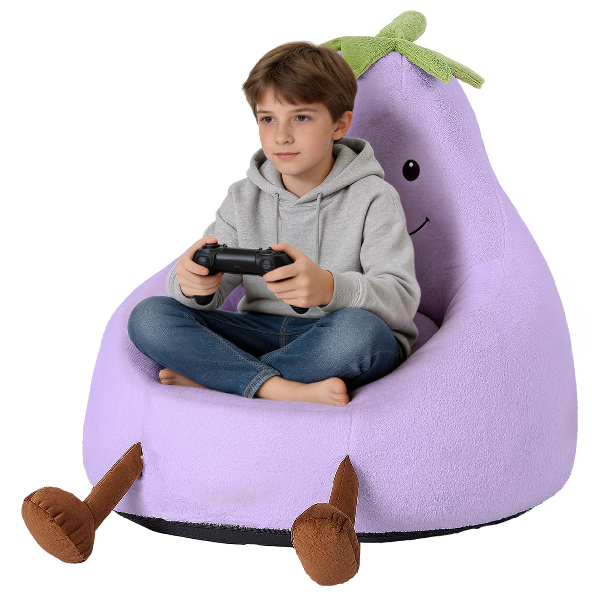 31 Inches Memory Foam Bean Bag Chair - Ultra Soft Faux Rabbit Fur Sofa with Handle & Machine Washable Cover, Comfy Lazy Chair for Kids Teens, Perfect for Reading Gaming in Living Room Bedroom，Yellow