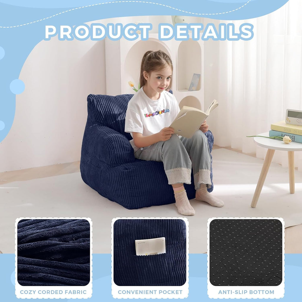 MAXYOYO Kids Bean Bag Chair, Stuffed Bean Bag Sofa, Navy, Standard