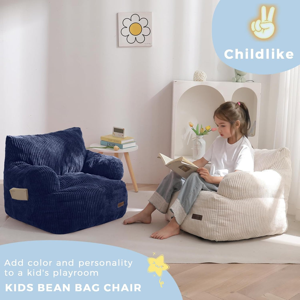 MAXYOYO Kids Bean Bag Chair, Stuffed Bean Bag Sofa, Navy, Standard