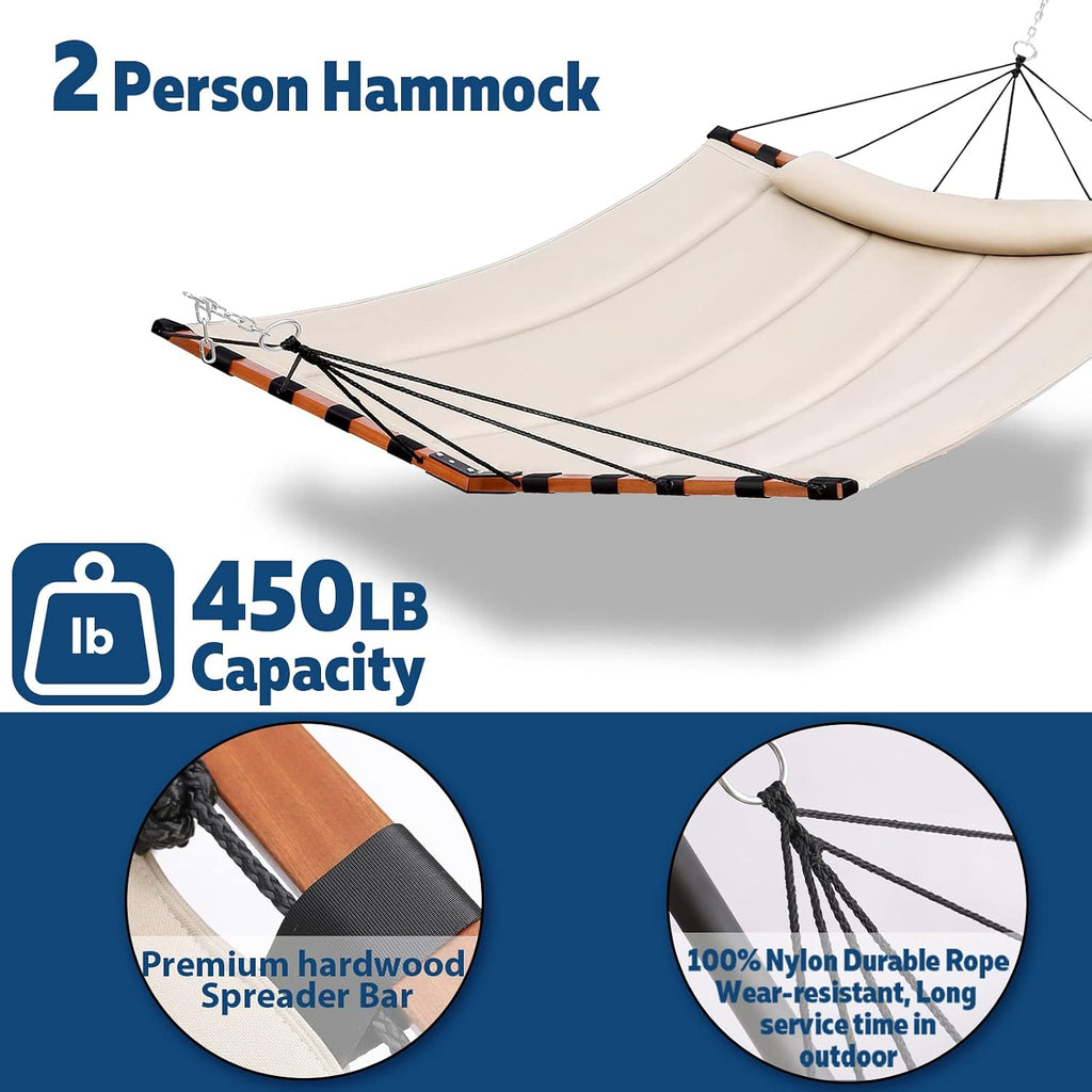 TegerDeger 12FT 2 Person Hammock with Stand V-Shape Spreader Bar - Beige