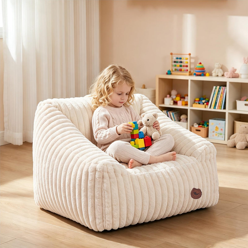 Small Bean Bag Chair for Kids&Teens,Memory Foam Filled Girls Bean Bags with Pink Stripe Plush Bean Bag Washable Cover for Reading Gaming Bedroom Living Room Playroom