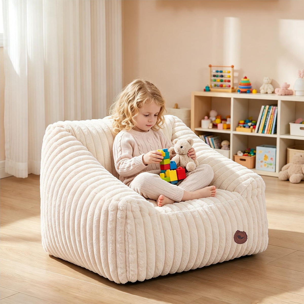 Small Bean Bag Chair for Kids&Teens,Memory Foam Filled Girls Bean Bags with Pink Stripe Plush Bean Bag Washable Cover for Reading Gaming Bedroom Living Room Playroom