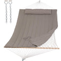 SUNCREAT 2 Person Hammock with Hardwood Spreader Bar, Outdoor Rope Hammock with Polyester Pad, 475 lbs Capacity, Beige