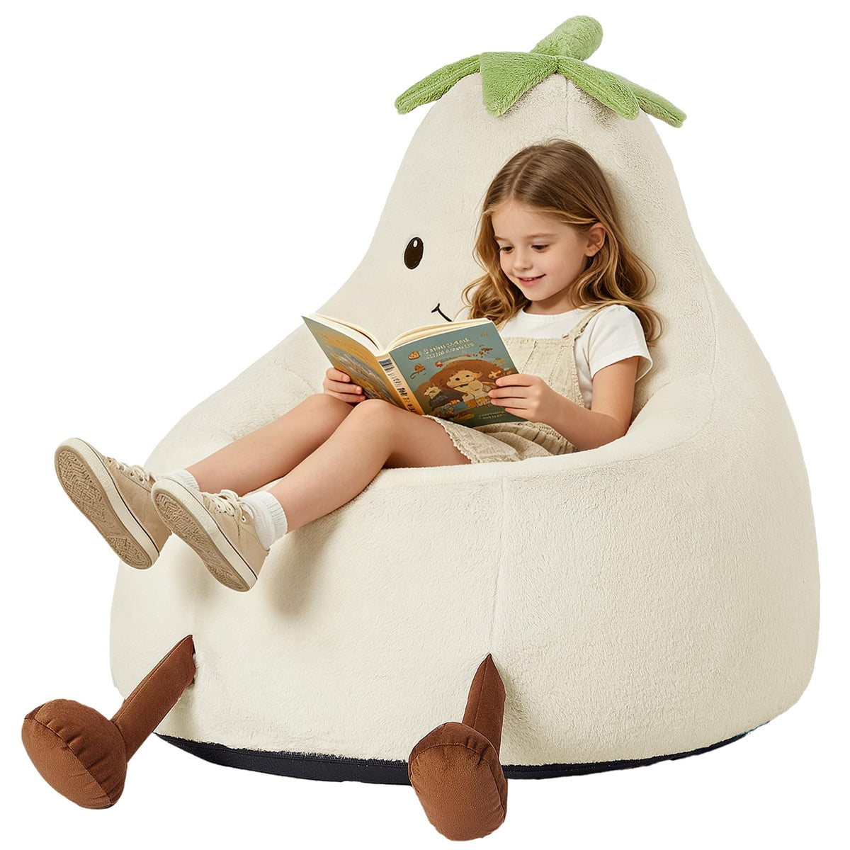31 Inches Memory Foam Bean Bag Chair - Ultra Soft Faux Rabbit Fur Sofa with Handle & Machine Washable Cover, Comfy Lazy Chair for Kids Teens, Perfect for Reading Gaming in Living Room Bedroom，Yellow