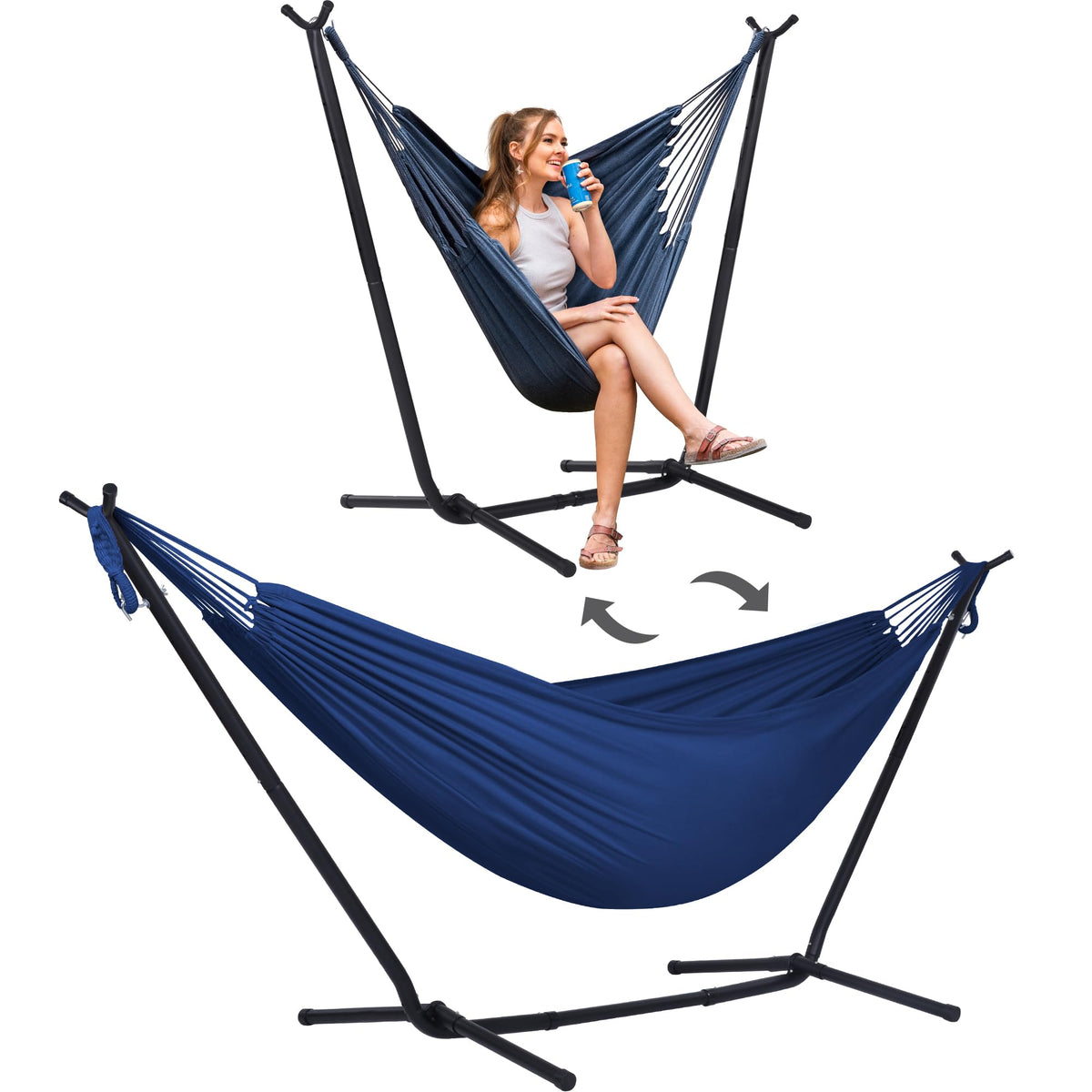 SUNCREAT 2-in-1 Hammocks Hammock Chair with Stand, Patented, Blue Stripe
