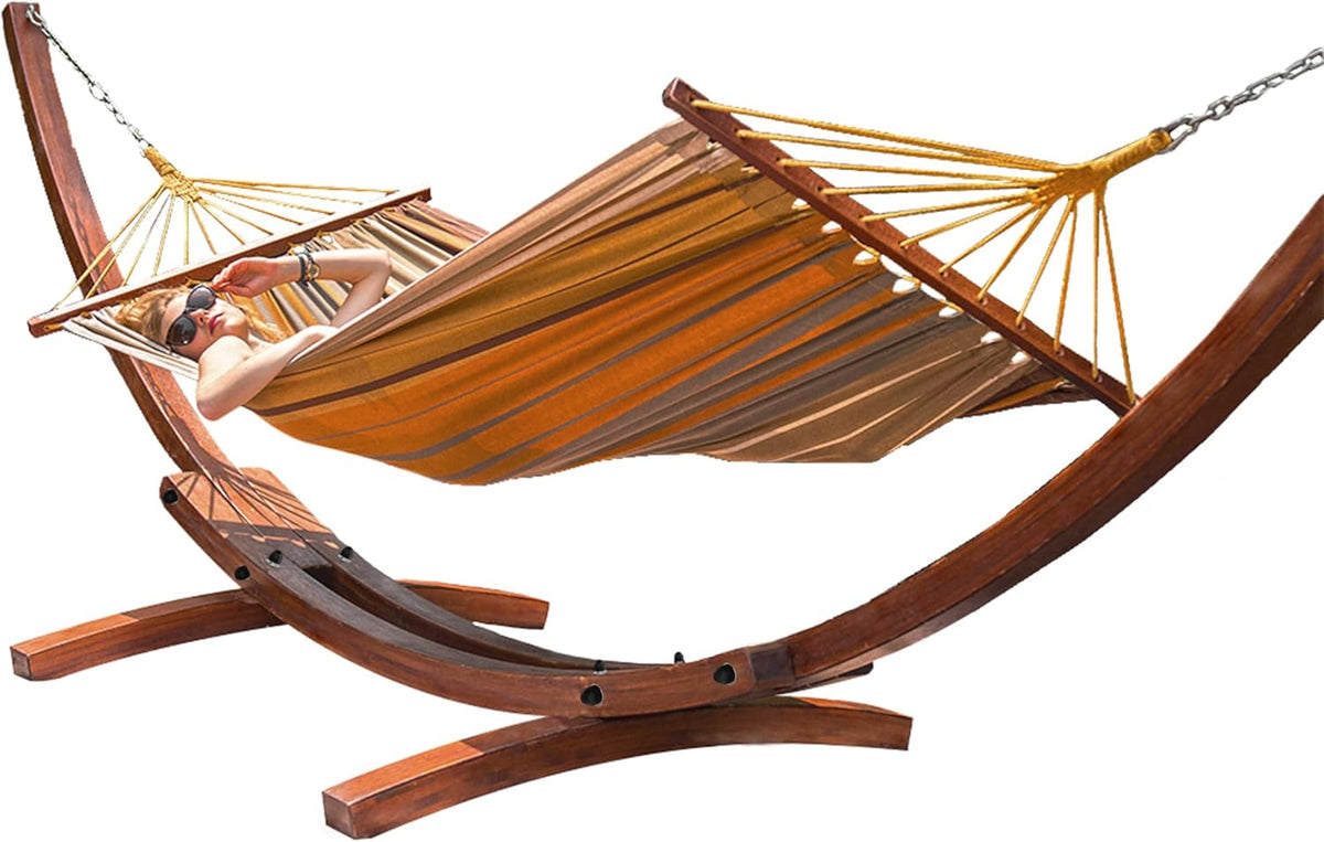 Lazy Daze 2 Person Cotton Hammock with 10.5FT Brown Wood Hammock Stand
