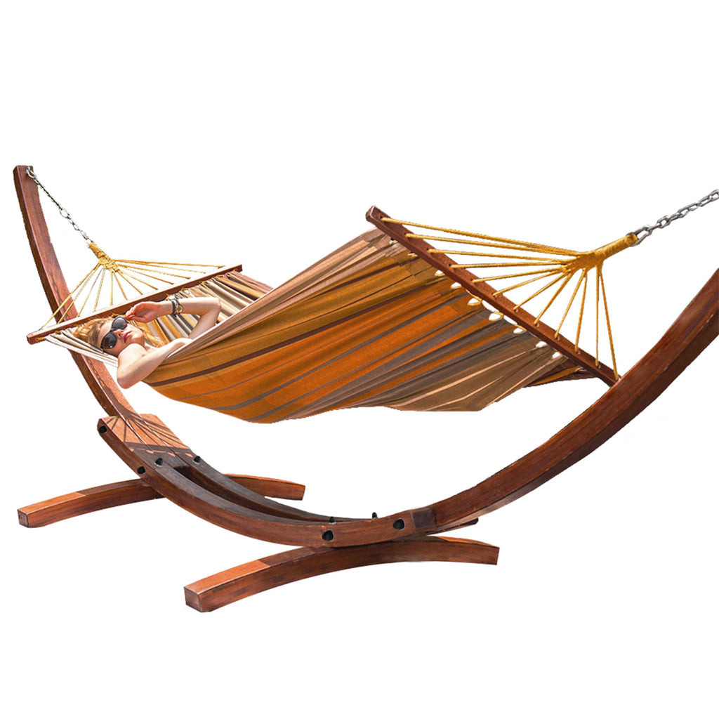 Lazy Daze 2 Person Cotton Hammock with 10.5FT Brown Wood Hammock Stand