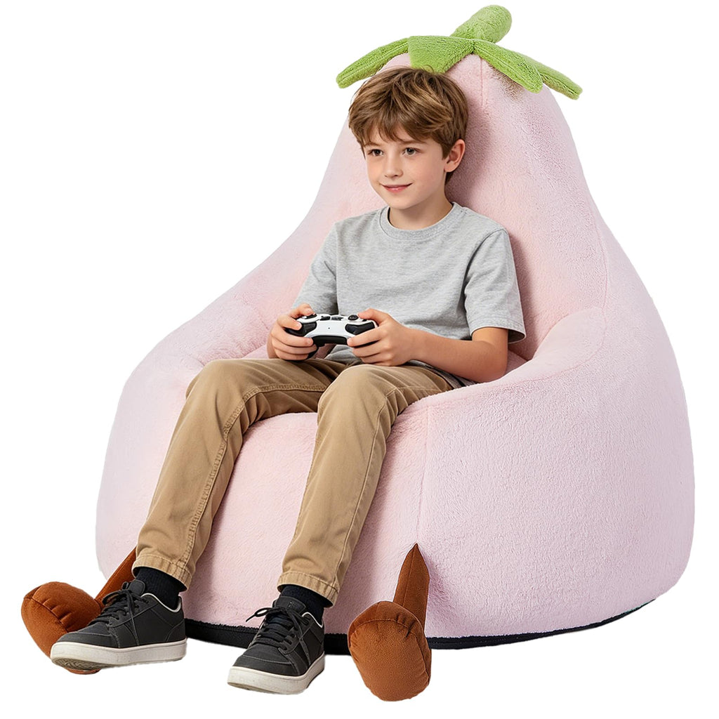 31 Inches Memory Foam Bean Bag Chair - Ultra Soft Faux Rabbit Fur Sofa with Handle & Machine Washable Cover, Comfy Lazy Chair for Kids Teens, Perfect for Reading Gaming in Living Room Bedroom，Yellow