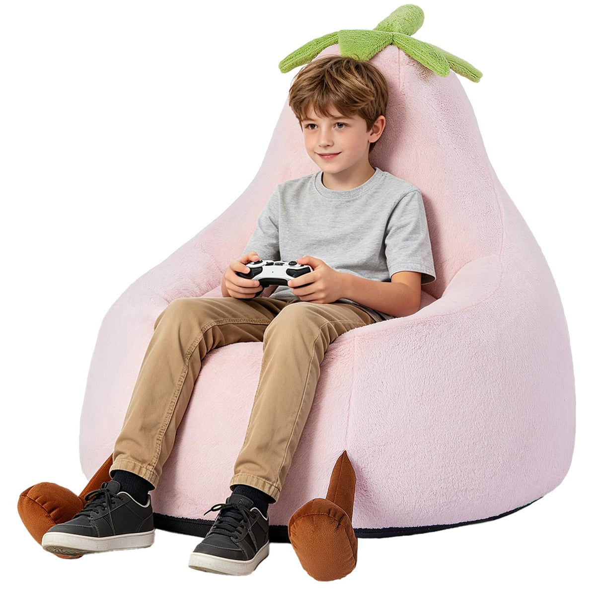 31 Inches Memory Foam Bean Bag Chair - Ultra Soft Faux Rabbit Fur Sofa with Handle & Machine Washable Cover, Comfy Lazy Chair for Kids Teens, Perfect for Reading Gaming in Living Room Bedroom，Yellow