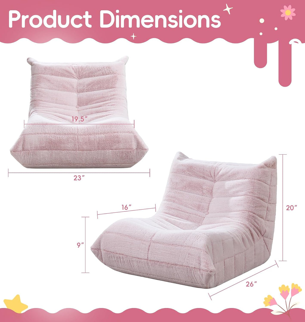 Hobestluk Kids Bean Bag Chair Fluffy Light Pink Small Beanbag Couch