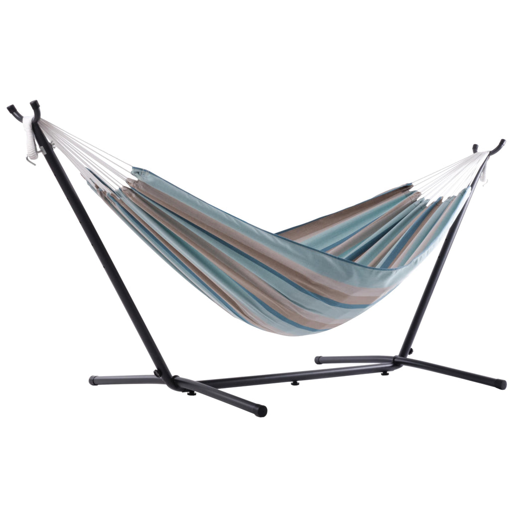 Vivere Double Cotton Hammock, Space Saving Steel Stand, Blue Lagoon, 9 Ft
