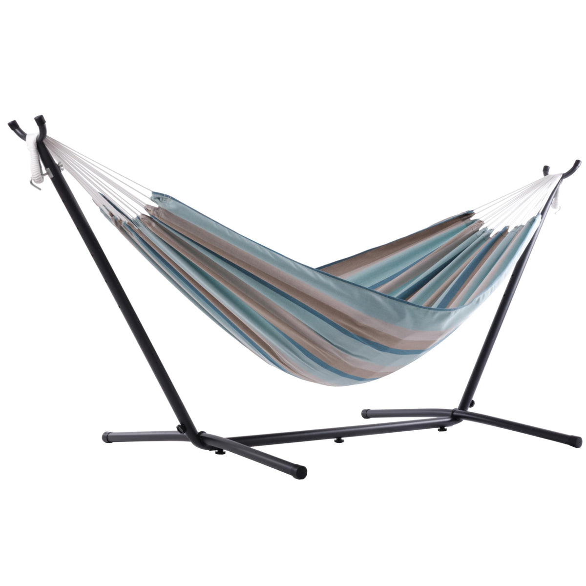 Vivere Double Cotton Hammock, Space Saving Steel Stand, Blue Lagoon, 9 Ft
