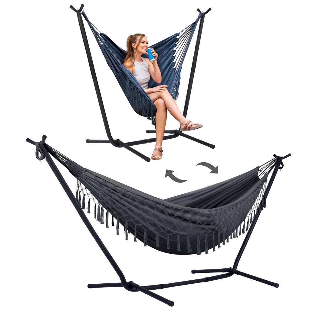SUNCREAT 2-in-1 Hammocks Hammock Chair with Stand, Patented, Blue Stripe