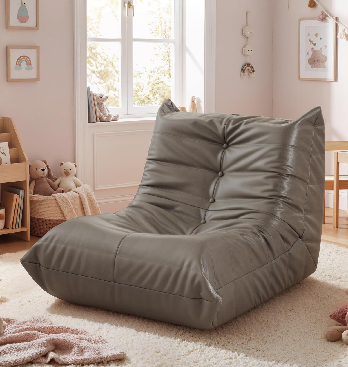 Hobestluk Kids Bean Bag Chair Small Beanbag Couch with Leather Fabric
