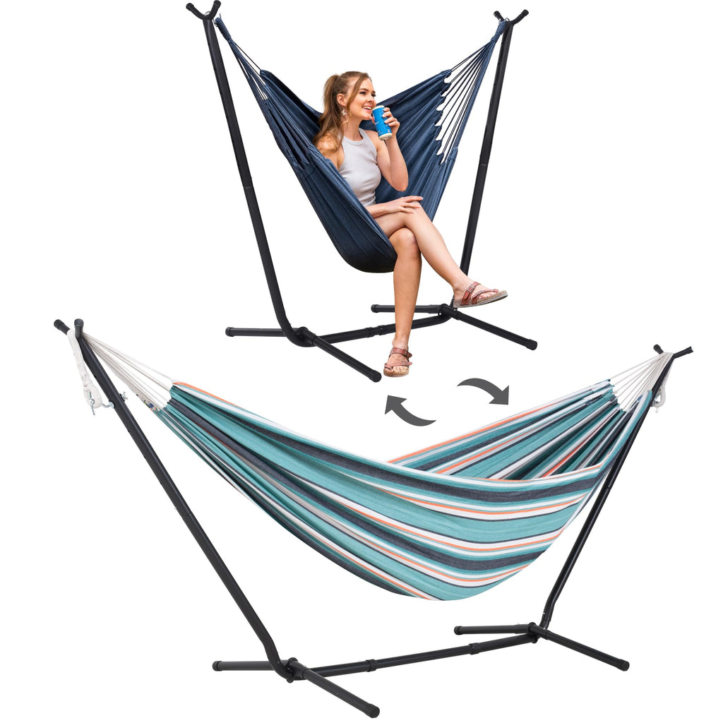 SUNCREAT 2-in-1 Hammocks Hammock Chair with Stand, Patented, Blue Stripe