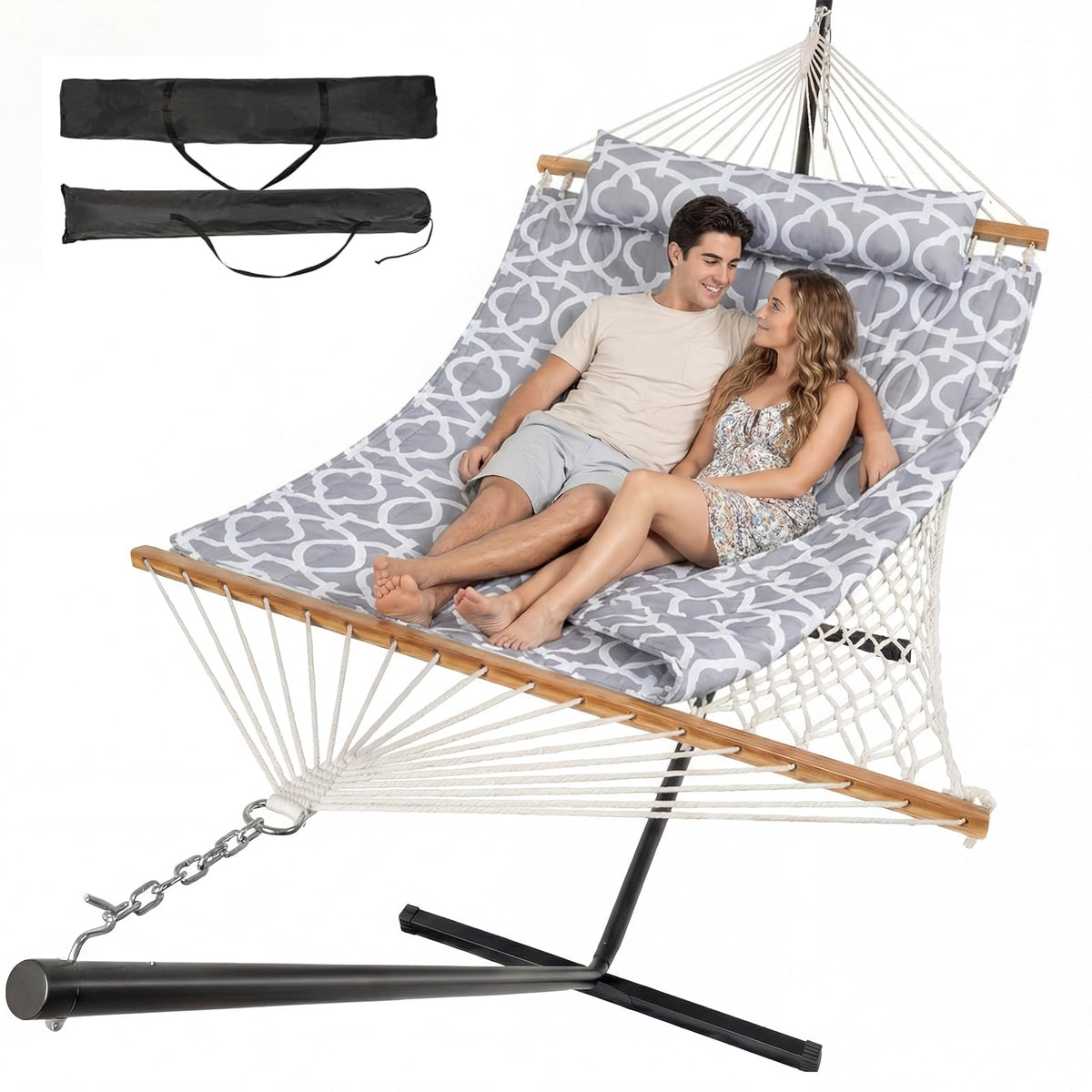 ANAGOO Hammock with Stand,Cotton Rope Hammock with Polyester, Gray