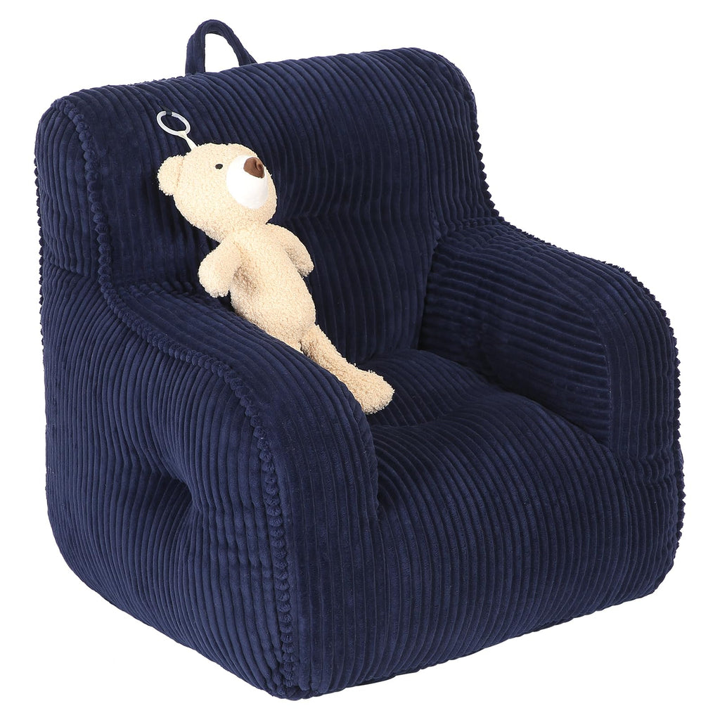 MOMCAYWEX Kids Bean Bag Chair with a Plush Bear, Comfy Toddler Chair for Boys and Girls, Grey