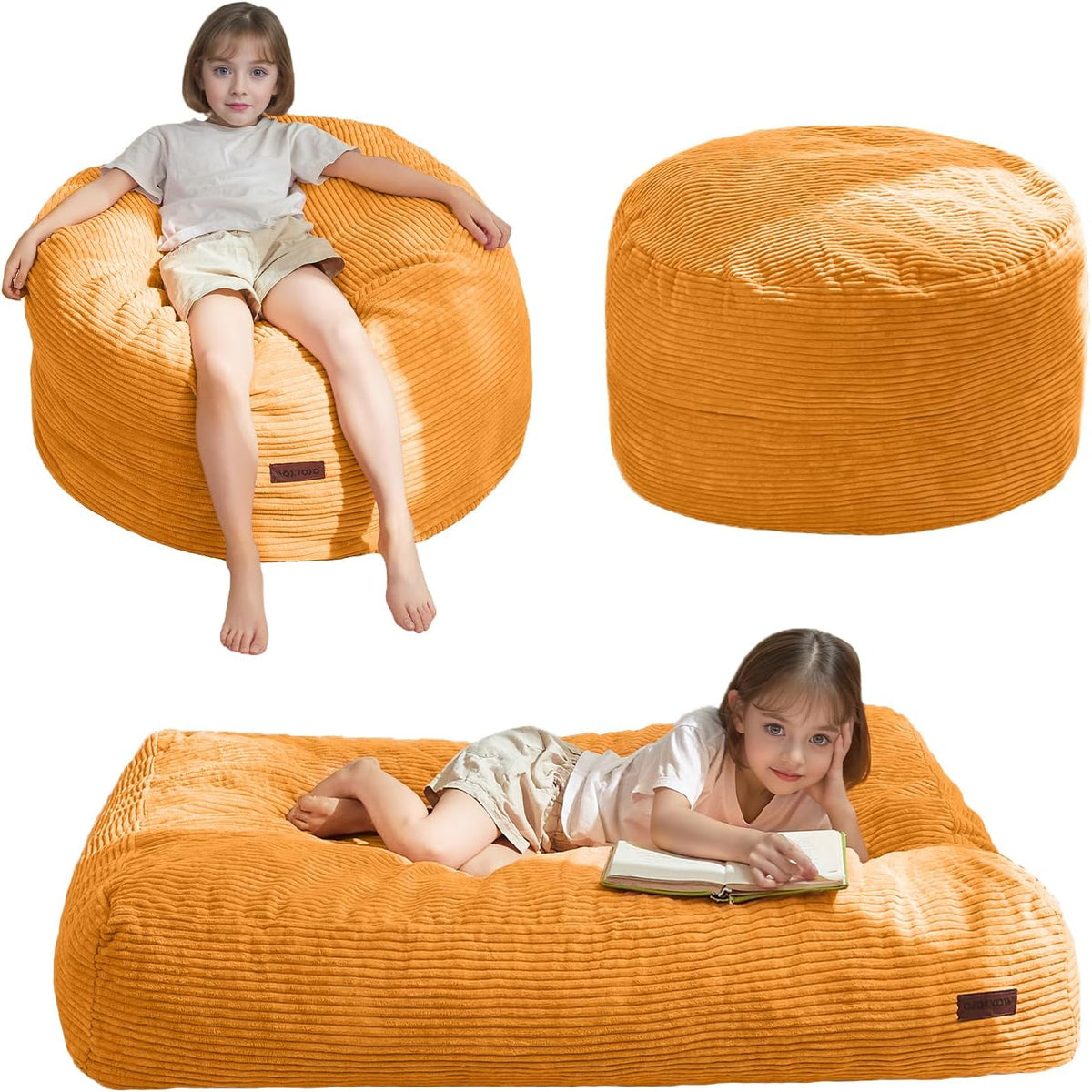 MAXYOYO Bean Bag Chair for Kids, Convertible Bean Bag Seat, Orange