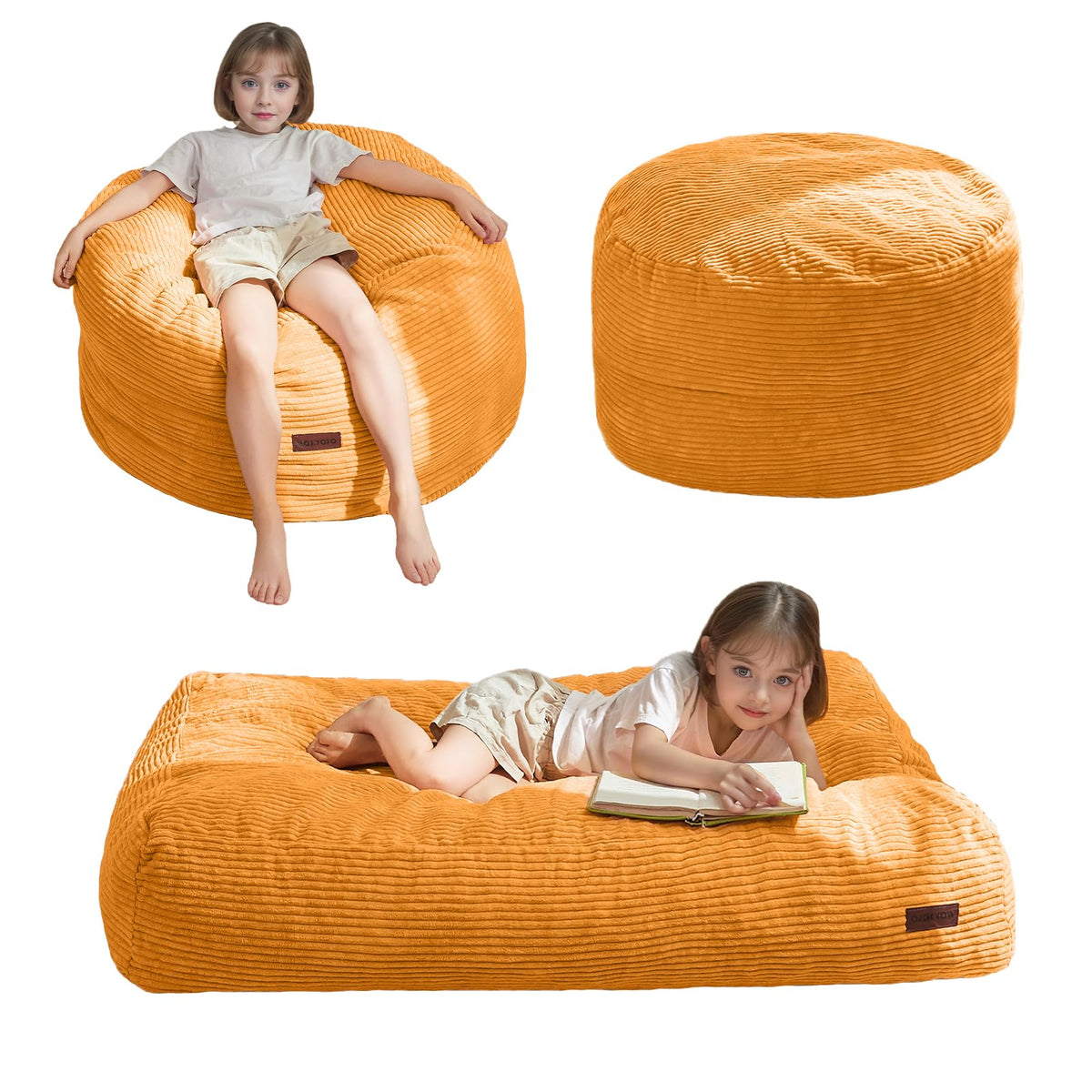 MAXYOYO Bean Bag Chair for Kids, Convertible Bean Bag Seat, Orange