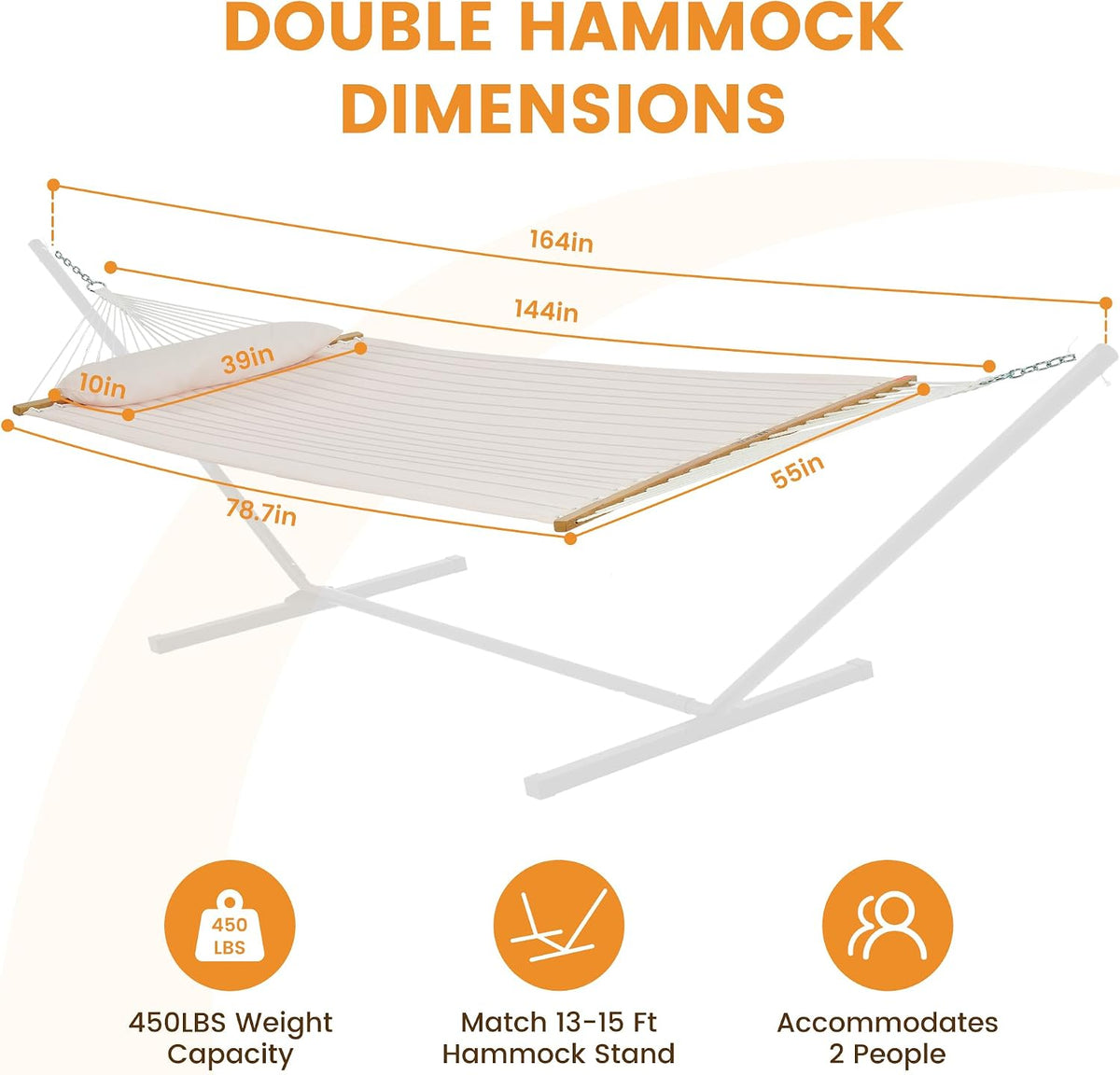 Lazy Daze Double Quilted Hammock with Pillow for Outside, Fit 13-15Ft Stand