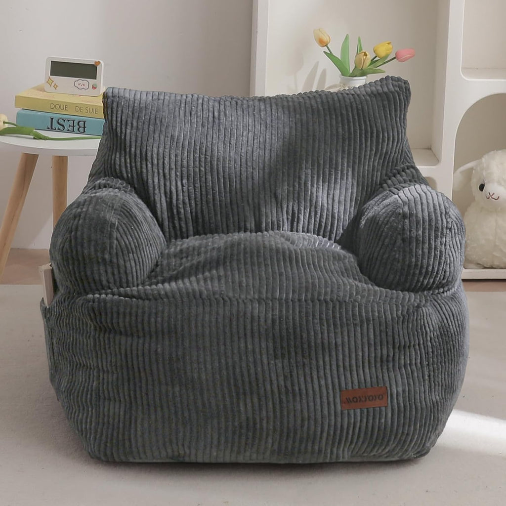 MAXYOYO Kids Bean Bag Chair, Stuffed Bean Bag Sofa, Dark Grey, Standard
