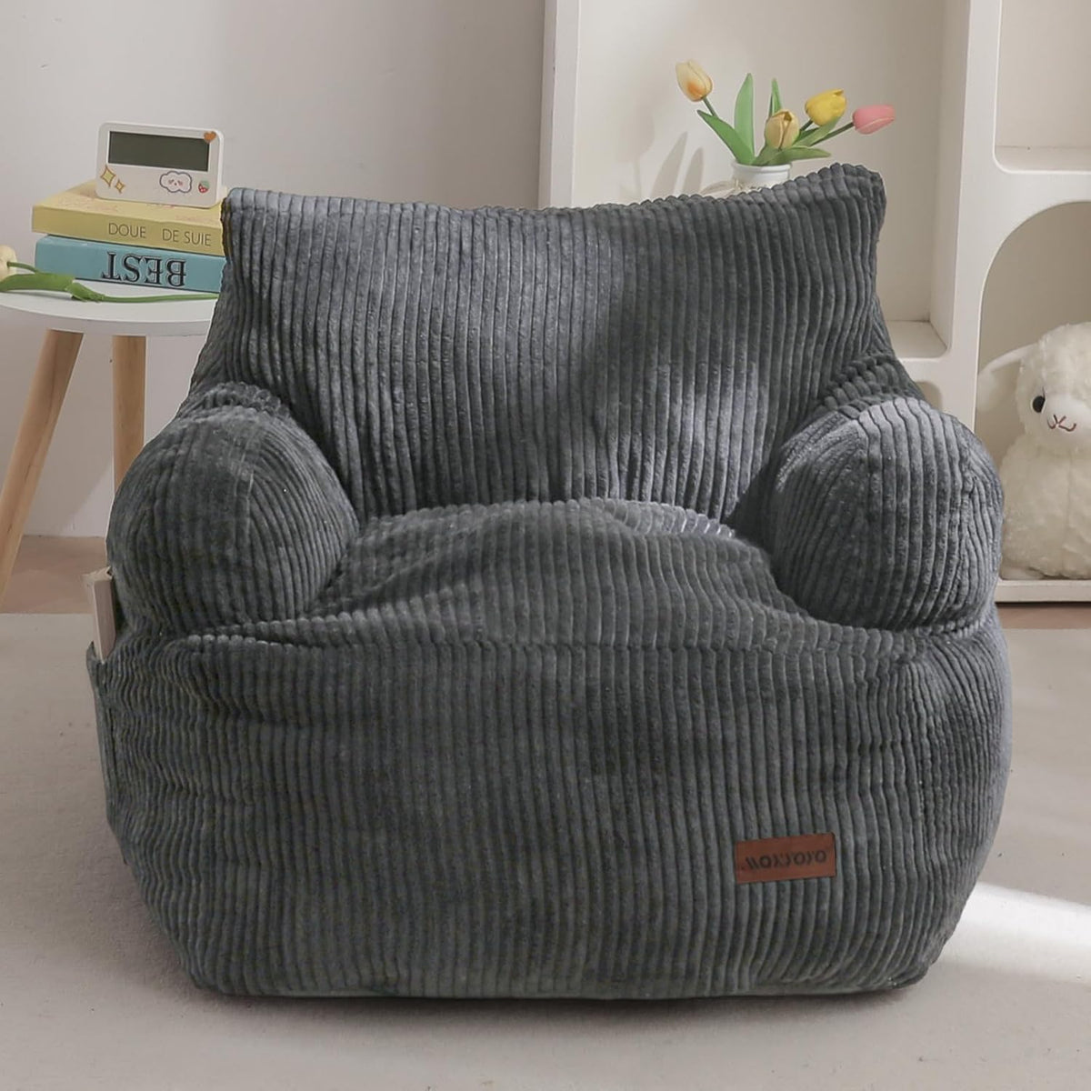 MAXYOYO Kids Bean Bag Chair, Stuffed Bean Bag Sofa, Dark Grey, Standard