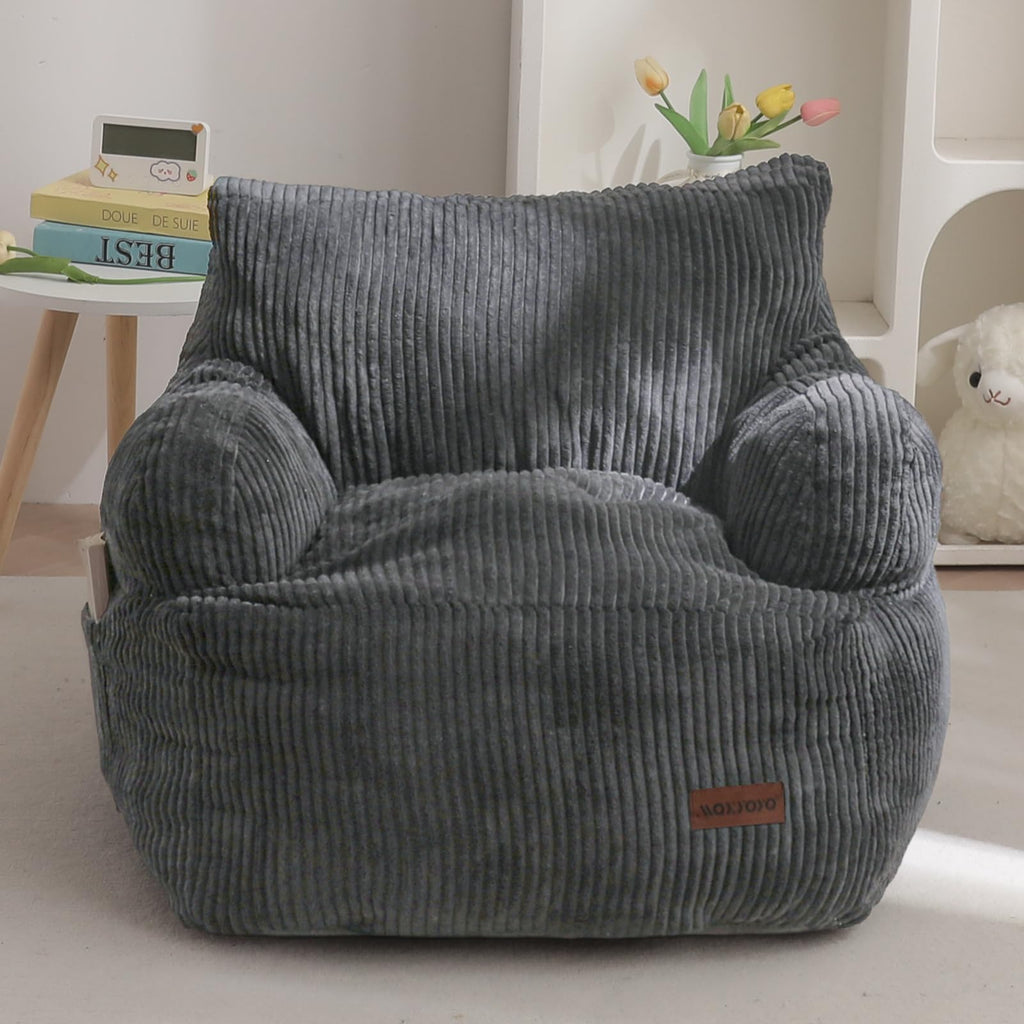 MAXYOYO Kids Bean Bag Chair, Stuffed Bean Bag Sofa, Dark Grey, Standard