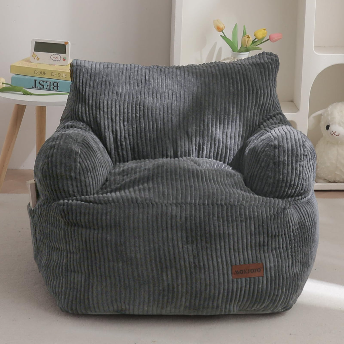 MAXYOYO Kids Bean Bag Chair, Stuffed Bean Bag Sofa, Dark Grey, Standard