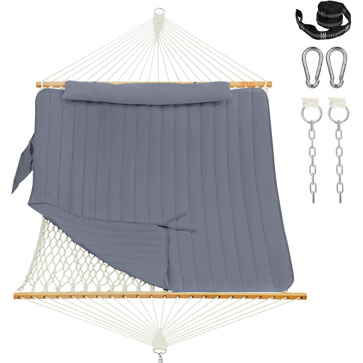 Lazy Daze Double Handwoven Rope Hammock with Pad and Pillow Set for Outdoor