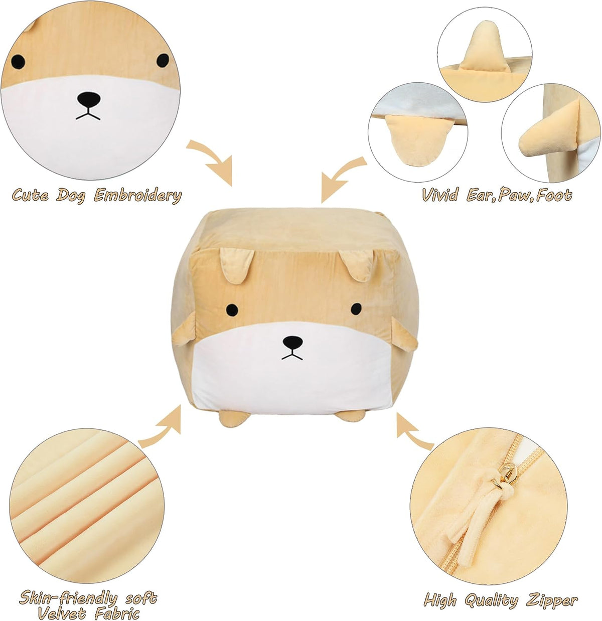 Stuffed Animal Storage Bean Bag Chair Cover for Kids Cute Dog Beanbag Chair for Girls Large Size Toy Organizer Cover Only Without Filling