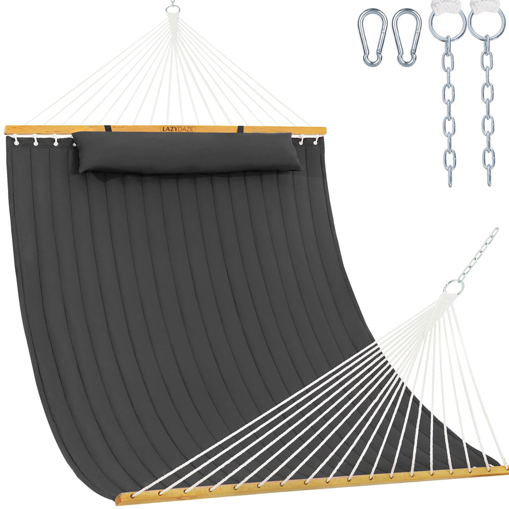 Lazy Daze Double Quilted Hammock with Pillow for Outside, Fit 13-15Ft Stand