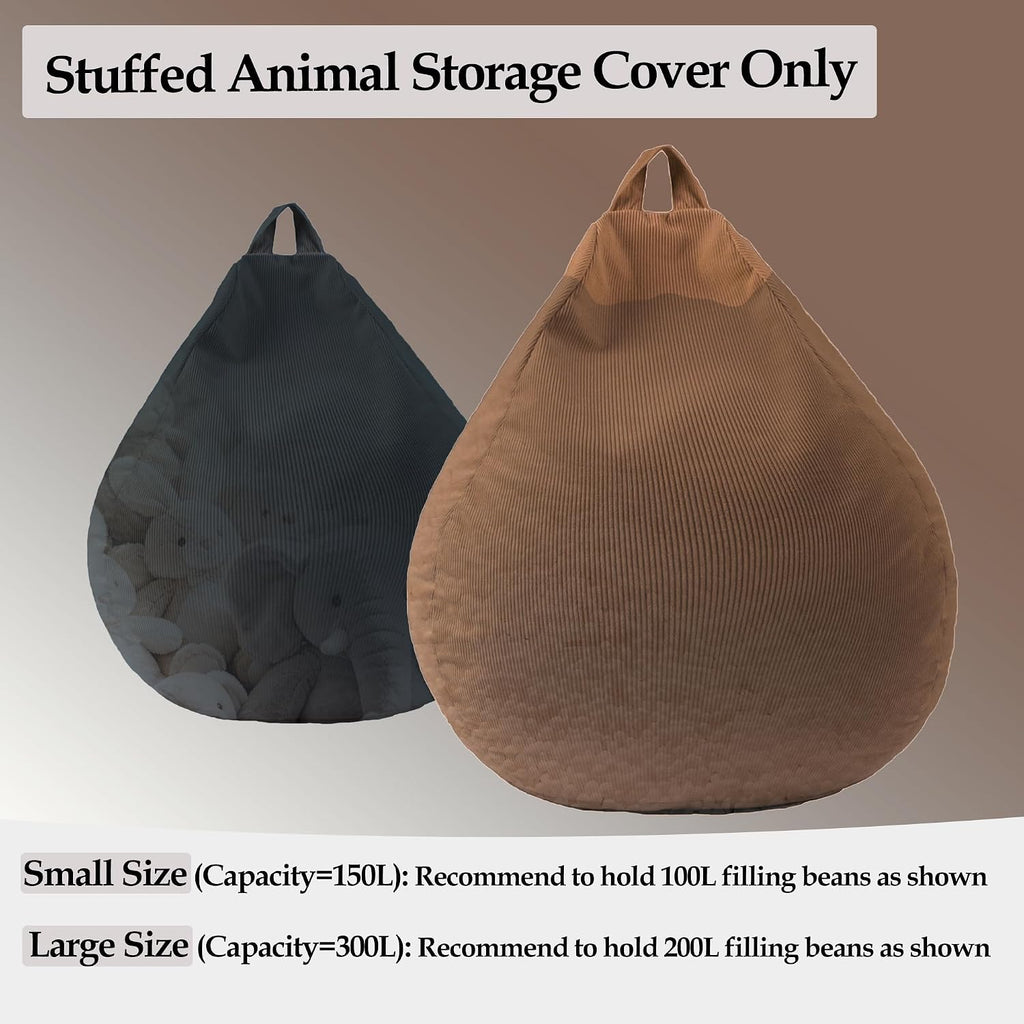 LPMOERA Stuffed Animal Storage Soft Bean Bag Chair Cover No Filler Caramel