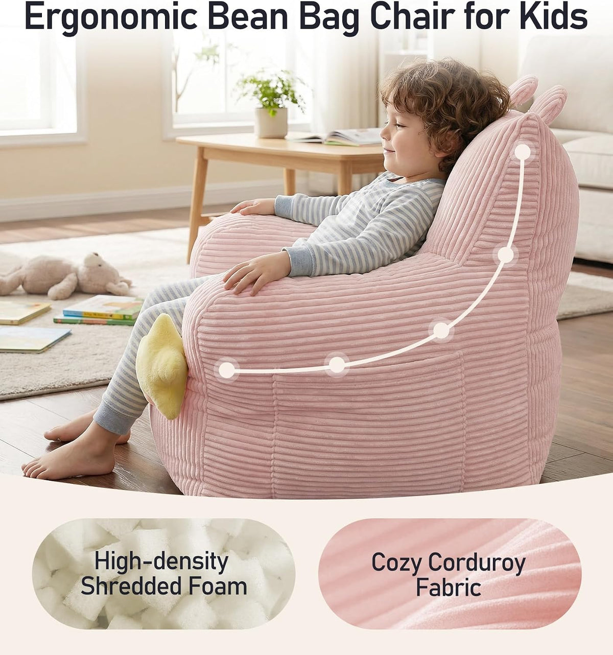 little dove Kids Bean Bag Chair with 2 Plush Toys, Comfy Bean Bag Sofa