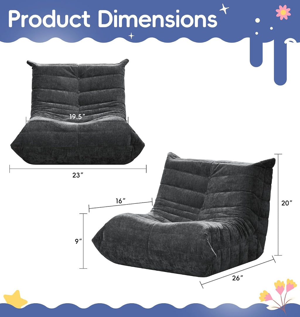 Hobestluk Kids Bean Bag Chair Fluffy Dark Grey Large Beanbag Couch