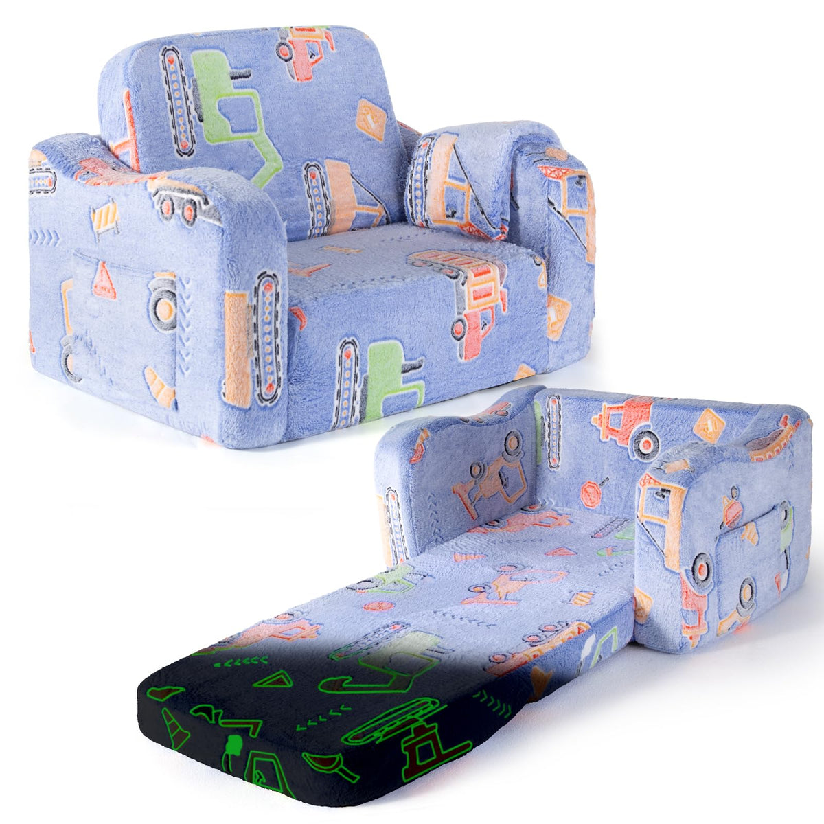 Comfy Kids Chair and Couch, 2-in-1 Fold Out Convertible Kids Chair