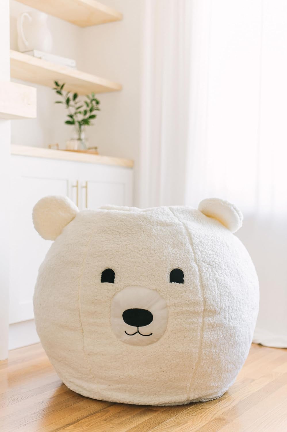 Kids Bean Bag Chair - Soft Sherpa and Memory Foam Stuffed Animal Beanbag Seat for Boys and Girls - Cozy Polar Bear Reading Nook - Comfortable Lounger, Bedroom Furniture, or Playroom Addition