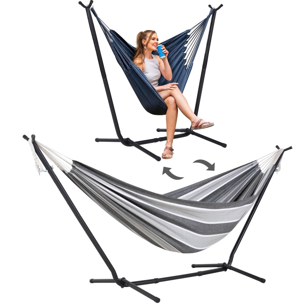 SUNCREAT 2-in-1 Hammocks Hammock Chair with Stand, Patented, Blue Stripe