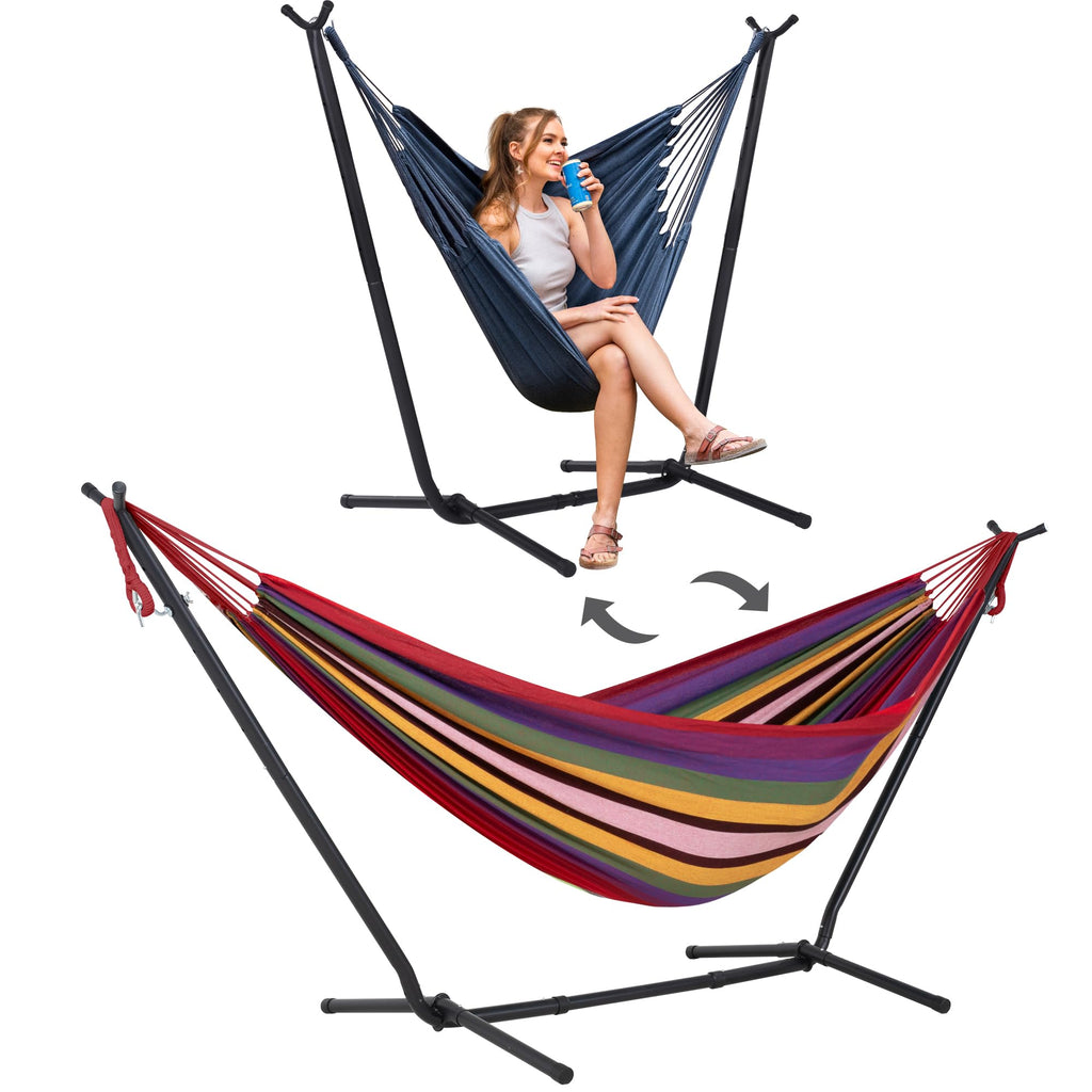 SUNCREAT 2-in-1 Hammocks Hammock Chair with Stand, Patented, Blue Stripe