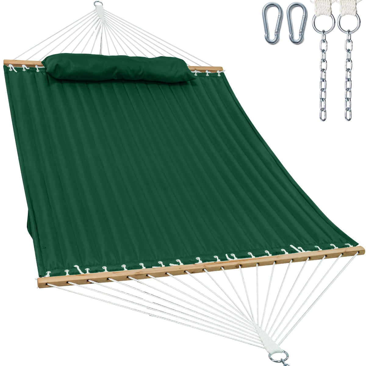 GAFETE 12ft 2 Person Hammock for Outside with Hardwood Spreader Bar
