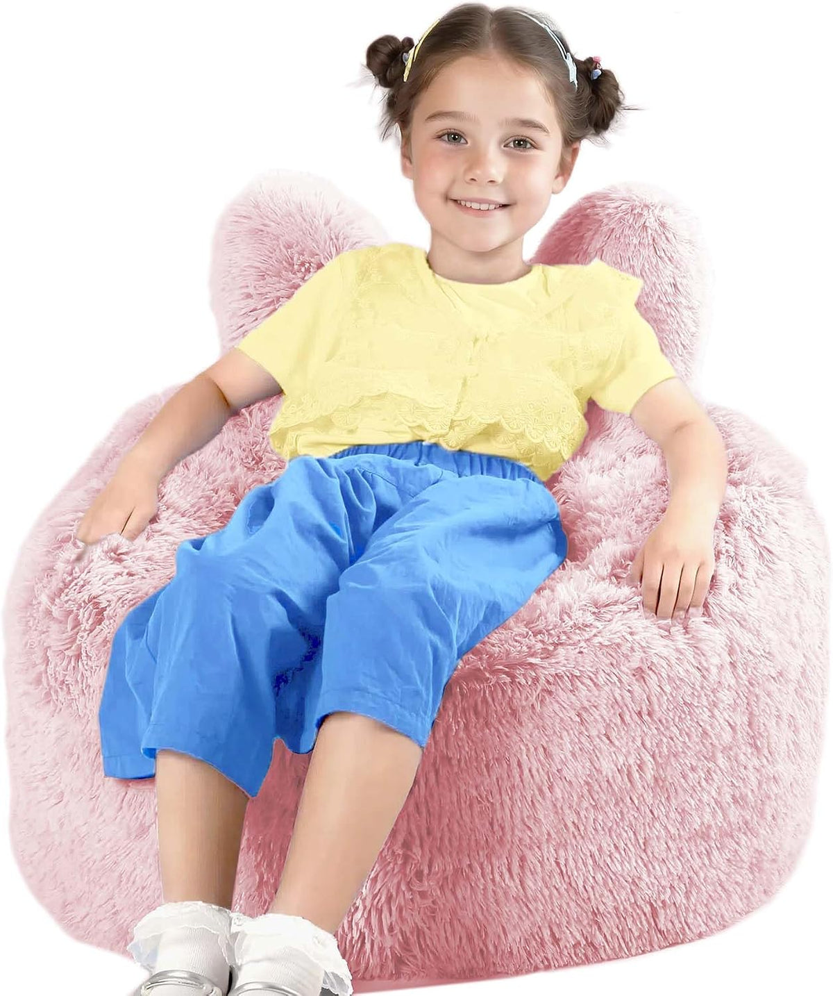 Fluffy Bean Bag Chair for Kids, with Plush Faux Fur Cover, 2.5FT Memory Foam Bean Bag Chairs for Teens & Kids, Ultra Soft Sofa for Living Room/Bedroom/Dorm,Pink
