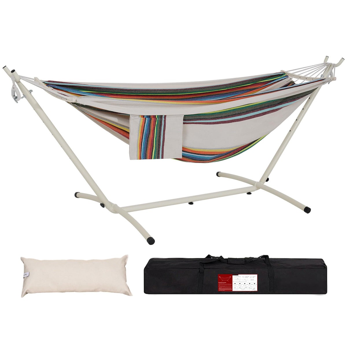 Lazy Daze Portable Hammock with Stand, Free Standing Hammocks for Indoor Outdoor Patio Yard, Has a Carrying Bag and Pillow, 9ft Steel Hamacas Heavy Duty 2 Person Amaca 450 lbs Capacity(White)