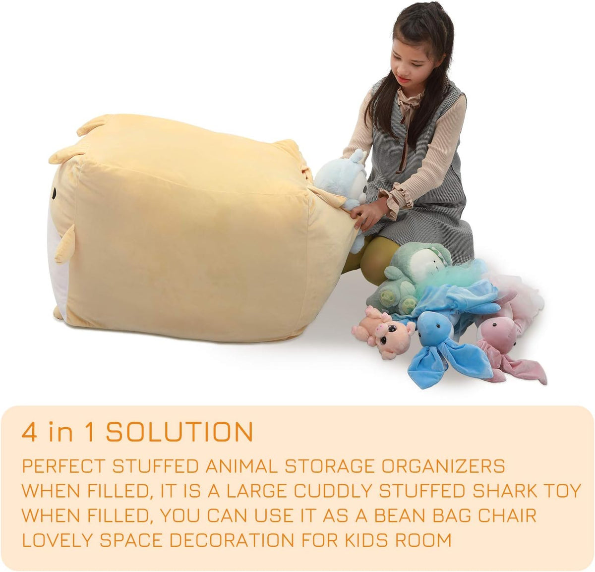 Stuffed Animal Storage Bean Bag Chair Cover for Kids Cute Dog Beanbag Chair for Girls Large Size Toy Organizer Cover Only Without Filling