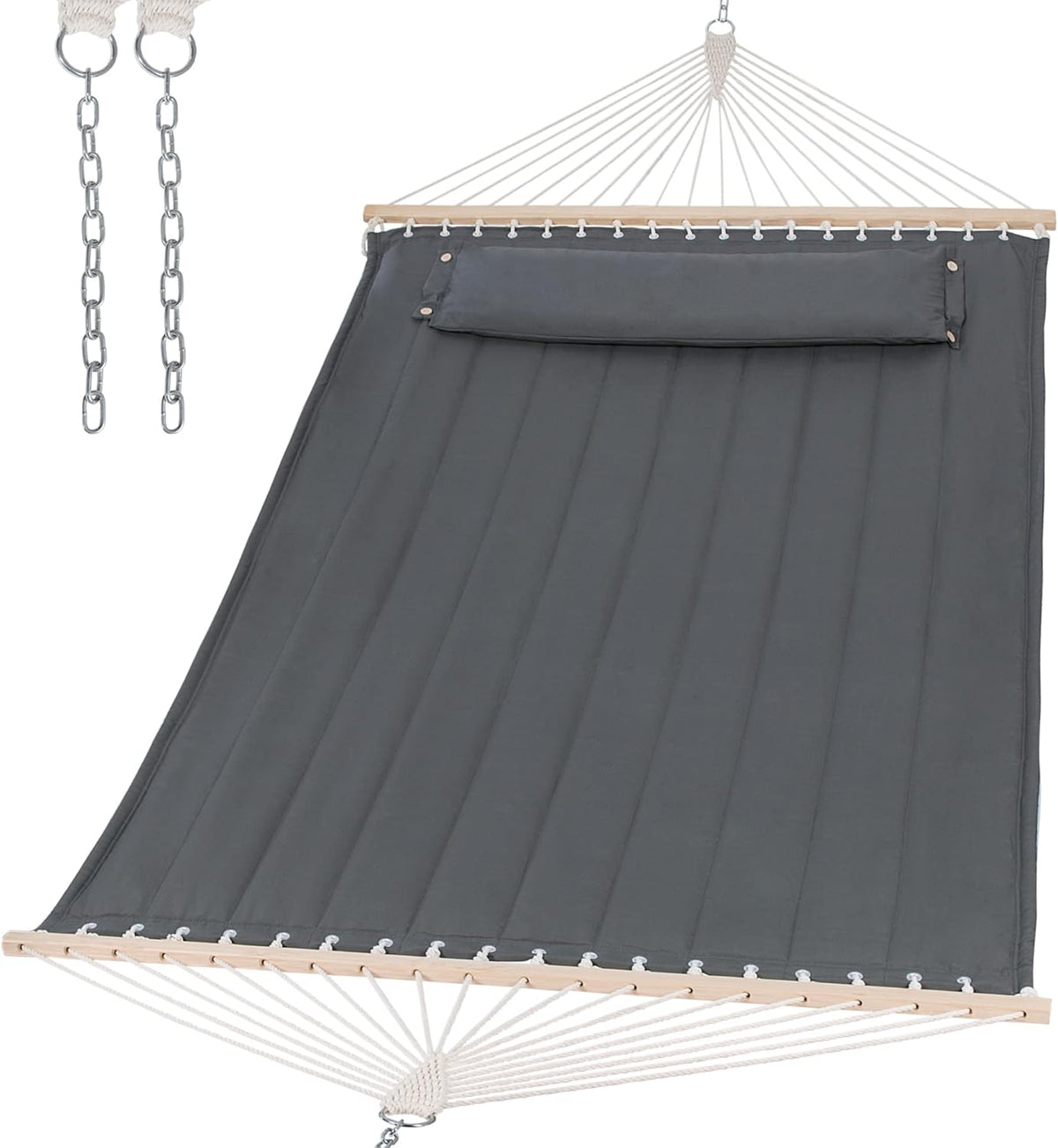 SUNCREAT Heavy Duty 2 Person Hammock for Indoor, Outdoor, Gray
