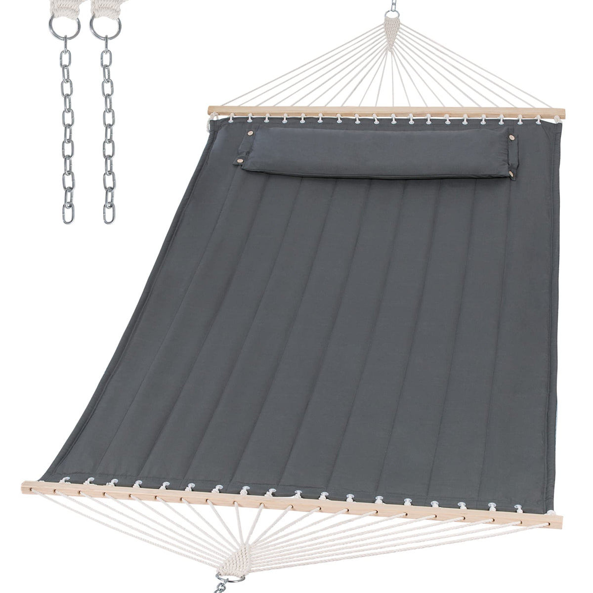 SUNCREAT Hammocks Quilted Fabric Hammock, Max 475lbs Capacity, Blue Stripes