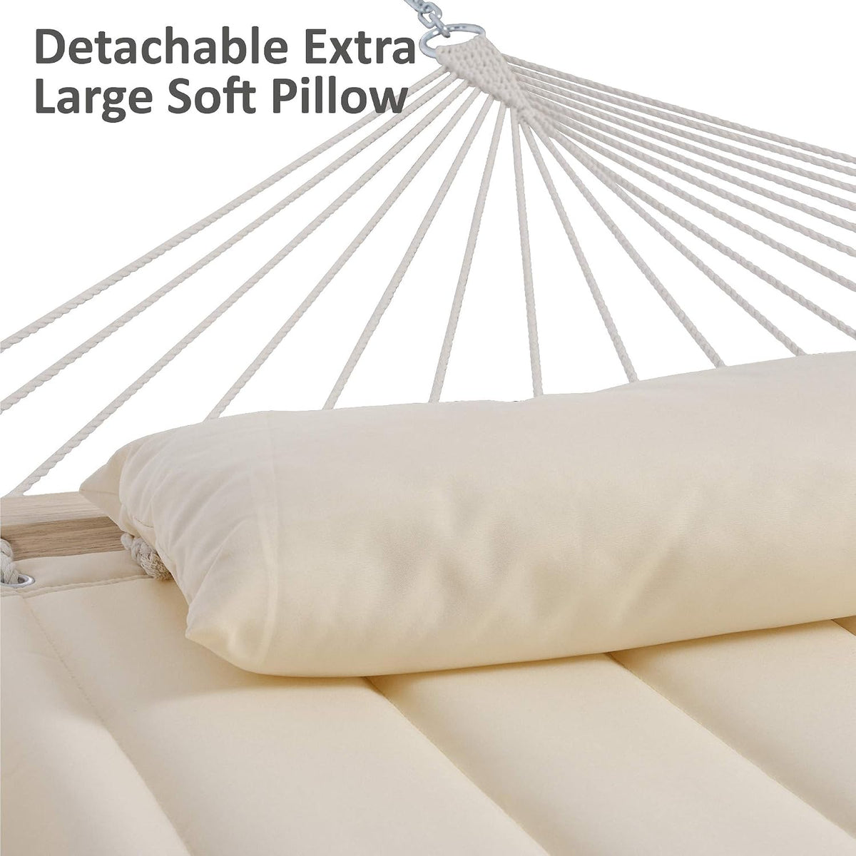 SUNCREAT Hammocks Double Hammock with 13.5 ft Wooden Stand, Hammock Cover, Outdoor Hammocks for Outside, 475 lbs Capacity, Beige