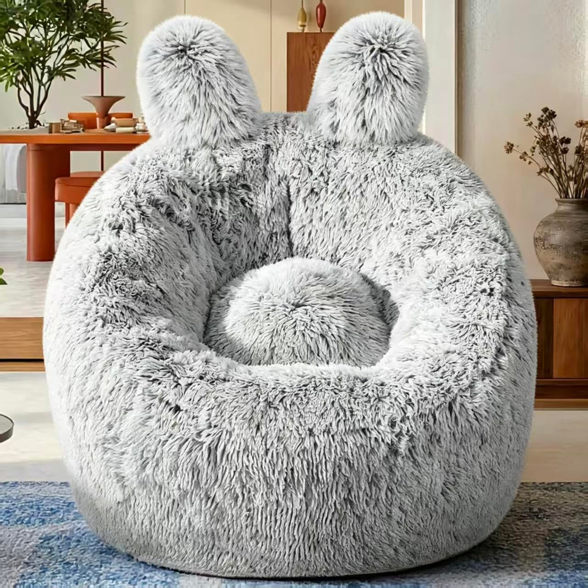 Fluffy Bean Bag Chair for Kids, with Plush Faux Fur Cover, 2.5FT Memory Foam Bean Bag Chairs for Teens & Kids, Ultra Soft Sofa for Living Room/Bedroom/Dorm,Rainbow