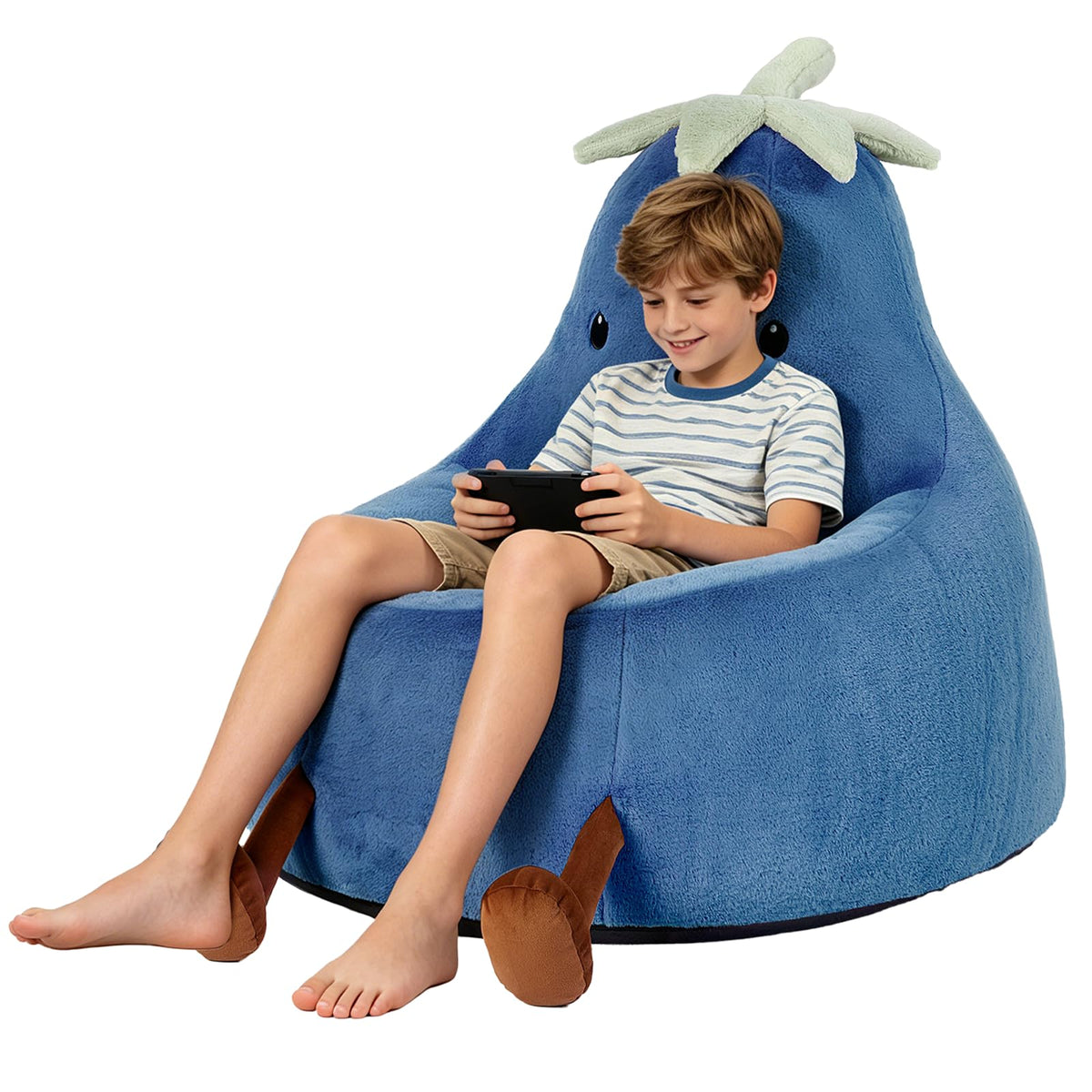 31 Inches Memory Foam Bean Bag Chair - Ultra Soft Faux Rabbit Fur Sofa with Handle & Machine Washable Cover, Comfy Lazy Chair for Kids Teens, Perfect for Reading Gaming in Living Room Bedroom，Yellow